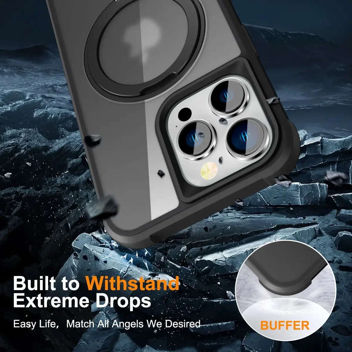 Etui na iPhone 16 15 14 13 12 11 Pro Max z ochroną 360 stopni °   Obrotowy pierścień magnetyczny [Kompatybilny z MagSafe][Niewidoczna podstawka] Etui — zdjęcie produktu 6