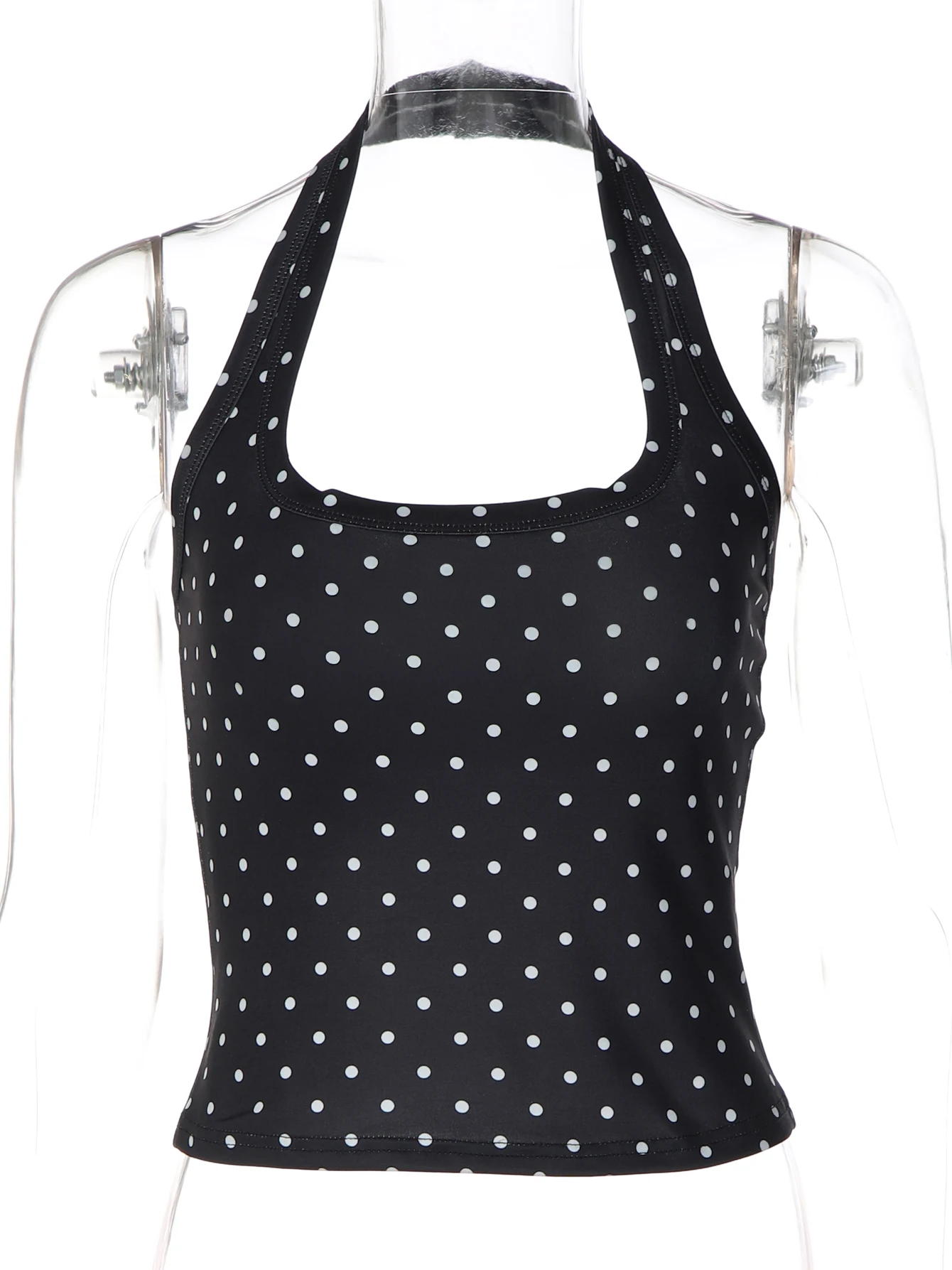 Hugcitar Polka Dot Print Halter Square Collar Backless Sexy Crop Tank Top Summer Women Fashion Outfit Birthday Party Holiday image 6