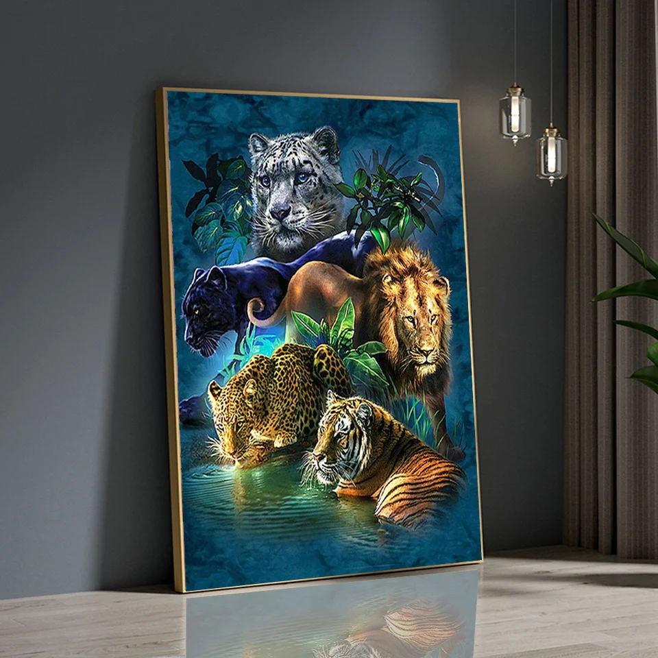 5D Diamond Painting Forest Tiger Leopard Lion Diamond Mosaic Painting Animals Full Square/Round Drill Rhinestone Embroidery DIY