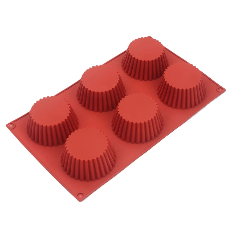 6 Grid Ruffled Edge Round Cup Silicone Mold Fluted Muffin Mould Non-Stick For Cupcake Jelly Handmade Soap Candy Chocolate Cake