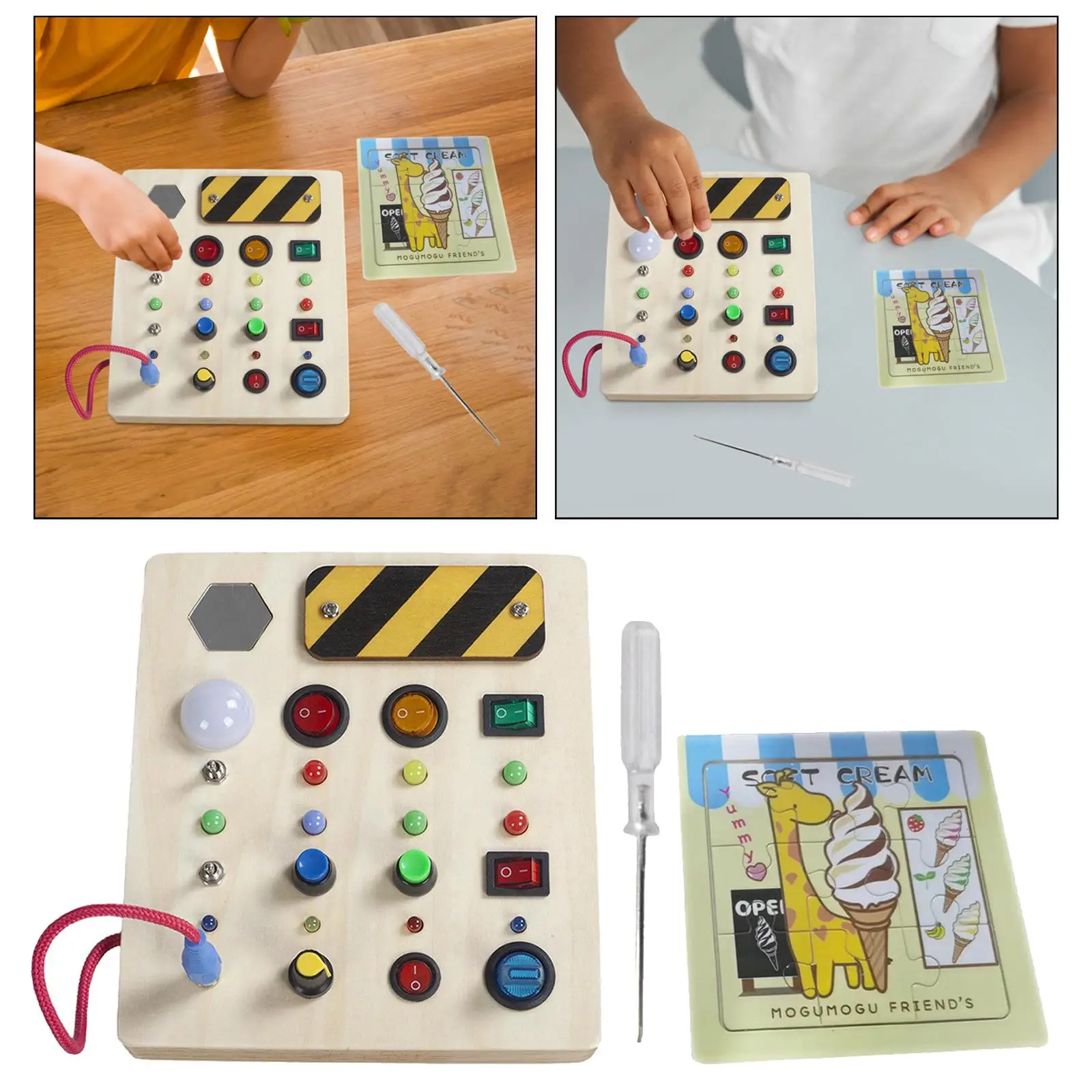 Placa ocupada montessori com chave de fenda interruptor de educação infantil luz sensorial