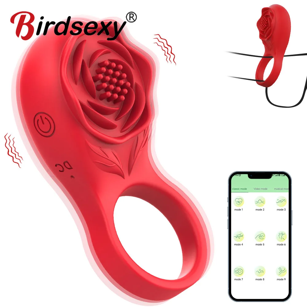 Rose Vibrating Cock Ring Penis Ring Men Ejaculation Delay Vibrator Clitoral Stimulator Penis Cockring Sex Toys for Couple