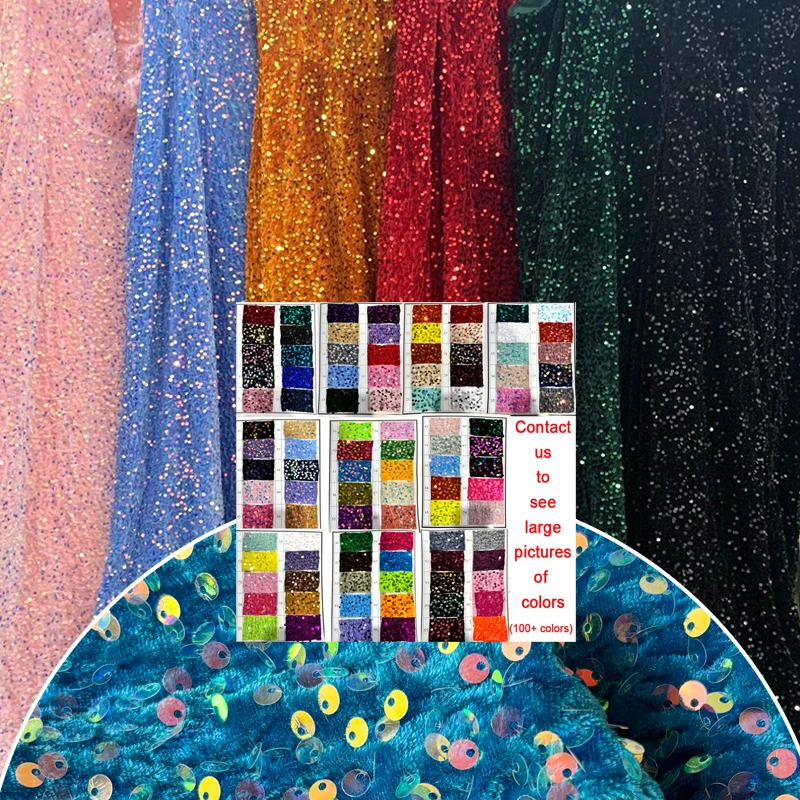 Velvet Sequin Fabric for Evening Prom Dress Sparking Reflective Wedding Decoration Clothes Material Party Special Events