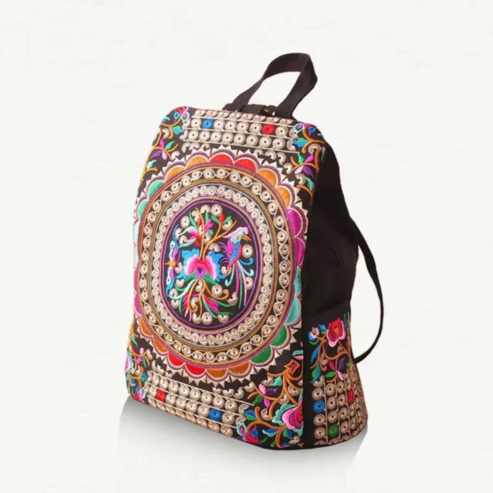 

Fashion Vintage Artistic Embroidered Women Canvas Backpacks Handmade Floral Embroidery Rucksack Schoolbag Denim Travel Bags