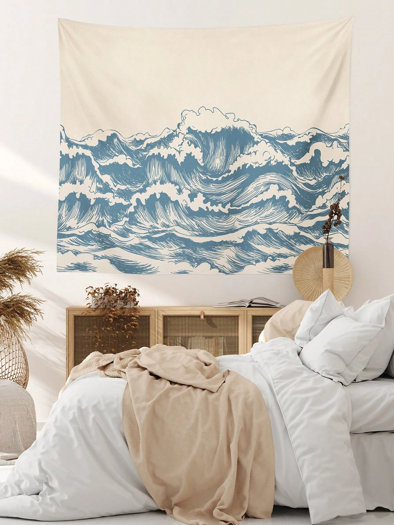 One blue wave-print home decor tapestry suitable for bedrooms living rooms dormitories landscape tapestry therapeutic decoration