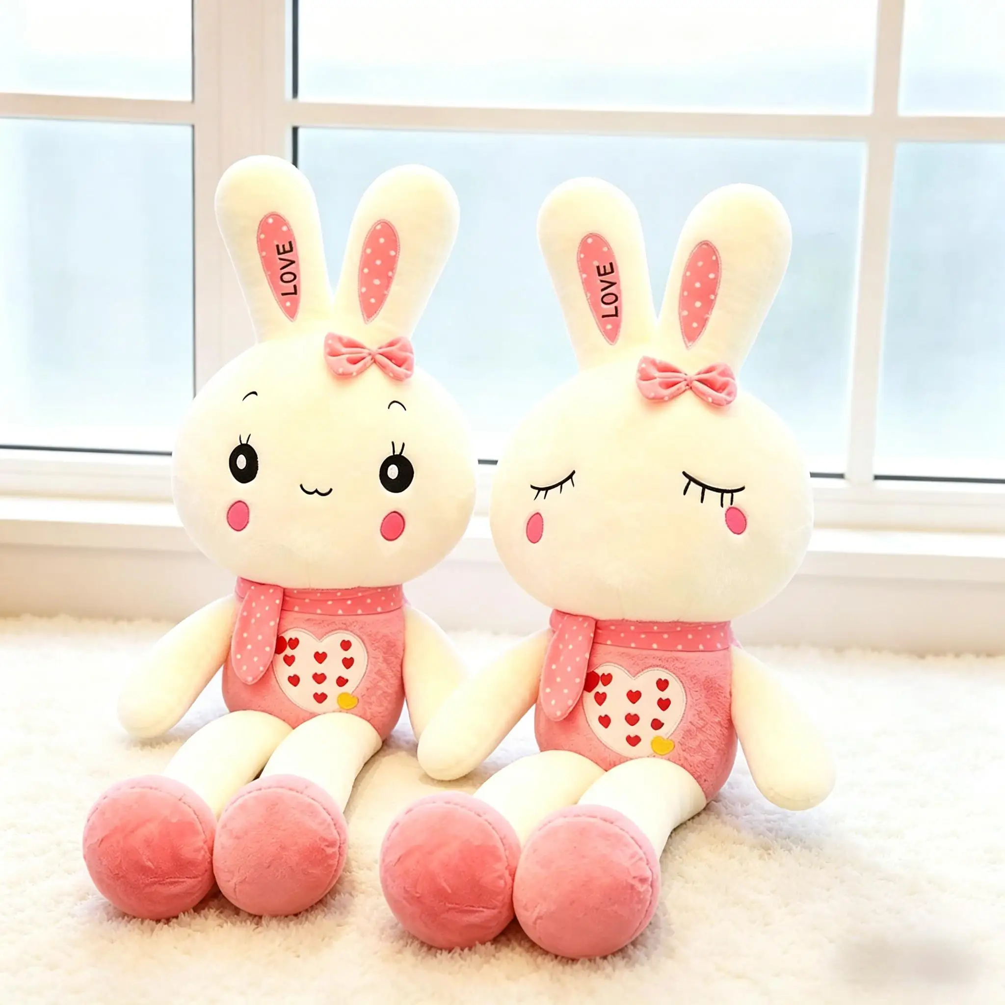 

Long-Legged Heart Rabbit Plush Toy Pink Green Soft Sleeping Pillow Cute Stuffed Bunny Doll Hugging Holiday Gifts Boys Girls Kids