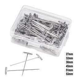 100Pcs Wig T Pins for Holding Wigs Silver 27-53mm Long T-pins Styling Tools for Wig Display Macrame Modelling with Box