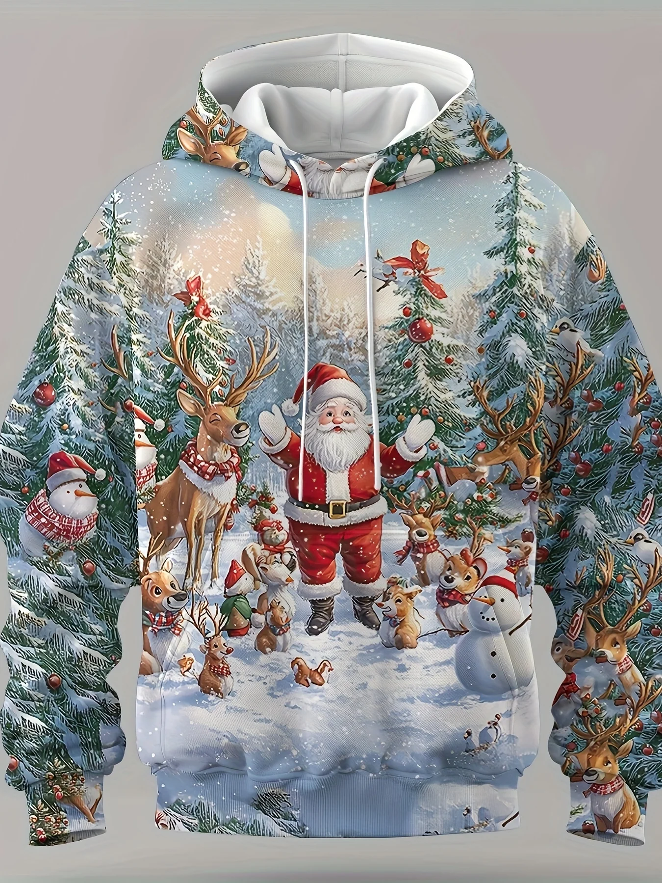 Sudaderas con capucha de Navidad para hombre, sudaderas con capucha con estampado 3D de Papá Noel, Tops con cordón, ropa deportiva informal