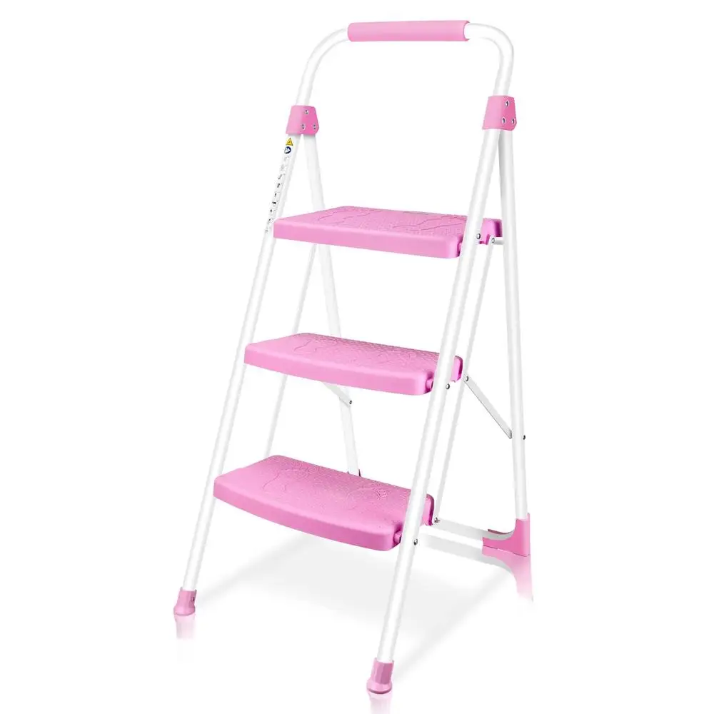 Portable Folding Steel Ladder Anti-Slip 500lbs Lightweight Compact Small Storage Stand Shelf Holder