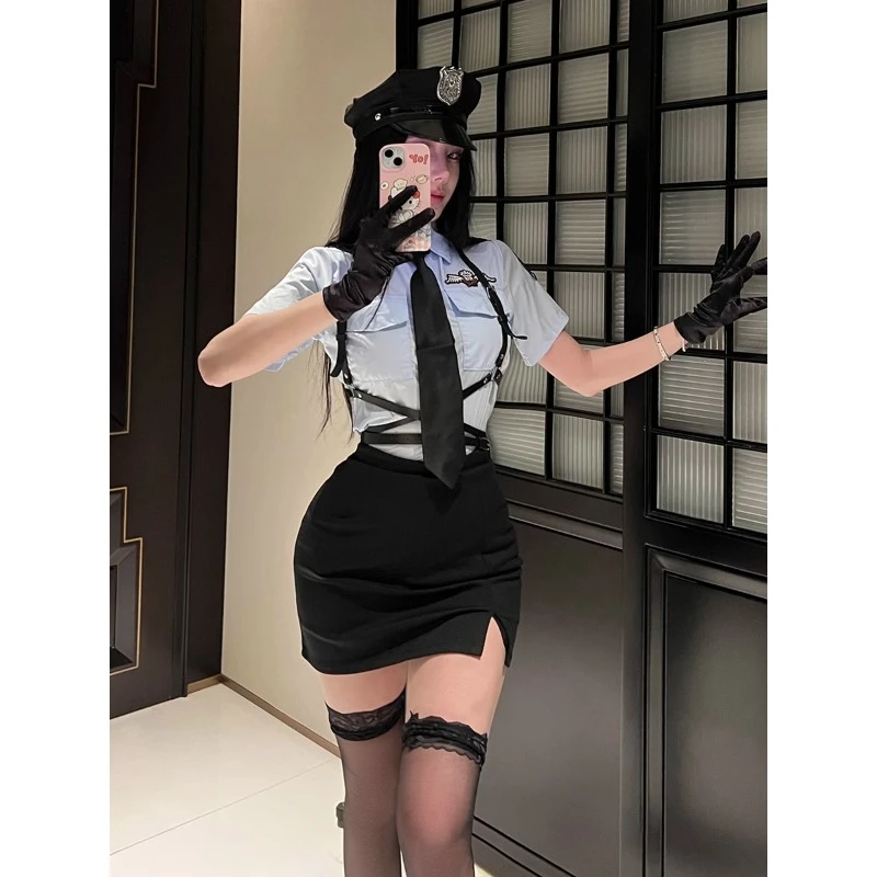 

Sexy Nighttime Female Police Role Playing Uniform Set Pure Desire Instructor Flight Attendant Dress American Queen OL Jumpsuit