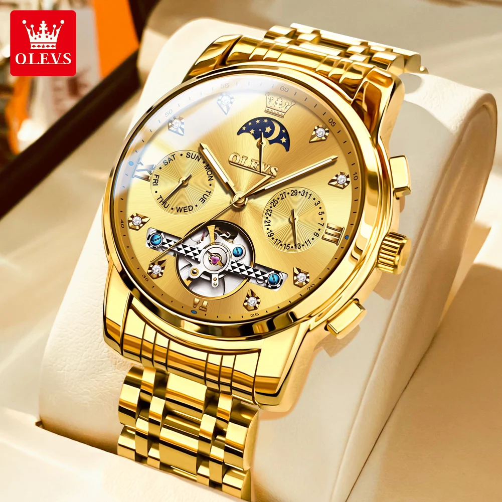 

Мужские автоматические часы OLEVS 6678, оригинальный бренд, стальной корпус, механический механизм, водонепроницаемые, с подсветкой и календарем.