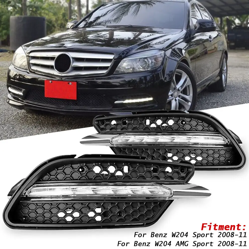 Pair LED Fog Lamp DRL Daytime Running Light For Mercedes-Benz W204 C Class C300 AMG Sport 2008-2011