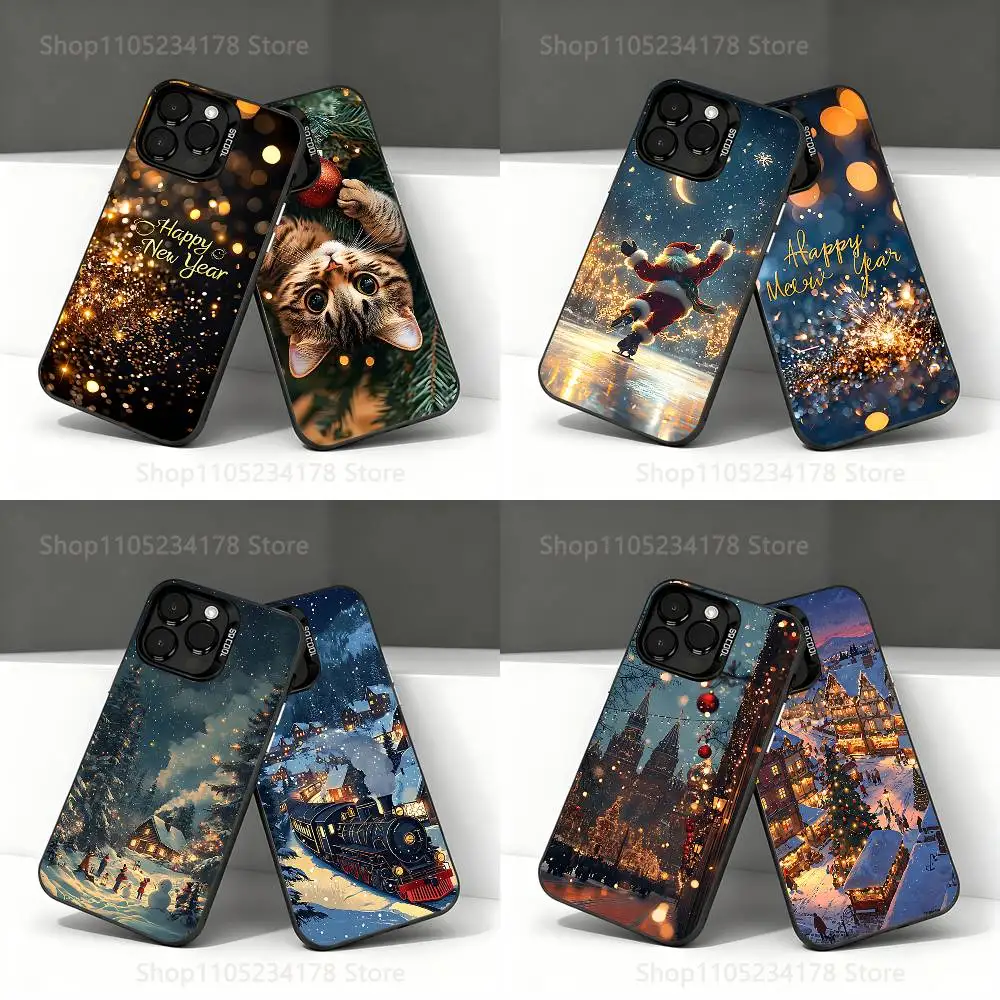 

New Year snow Christmas Phone Case For iPhone 17,16,15,14,13,12,11,Pro,XS,Max,Plus,Mini,SE4,E Black Matte Shockproof Cover