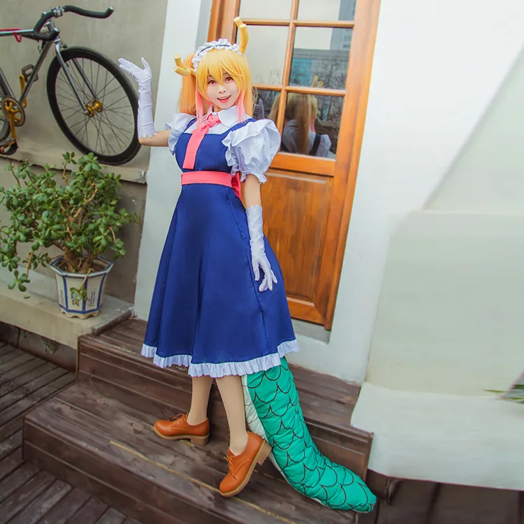 Dragon Maid Cosplay Traje para mulheres, vestido anime, azul da senhorita Kobayashi, KannaKamui, trajes de Halloween