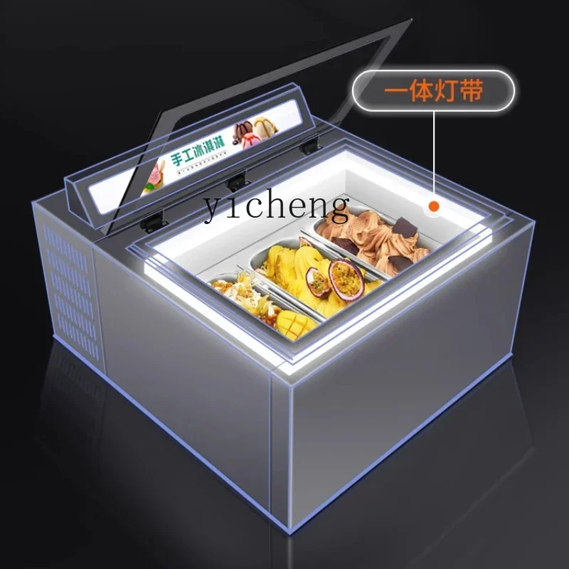 

ZK ice cream display cabinet Small desktop commercial ice cream thick cut stall cabinet Flip door freezer
