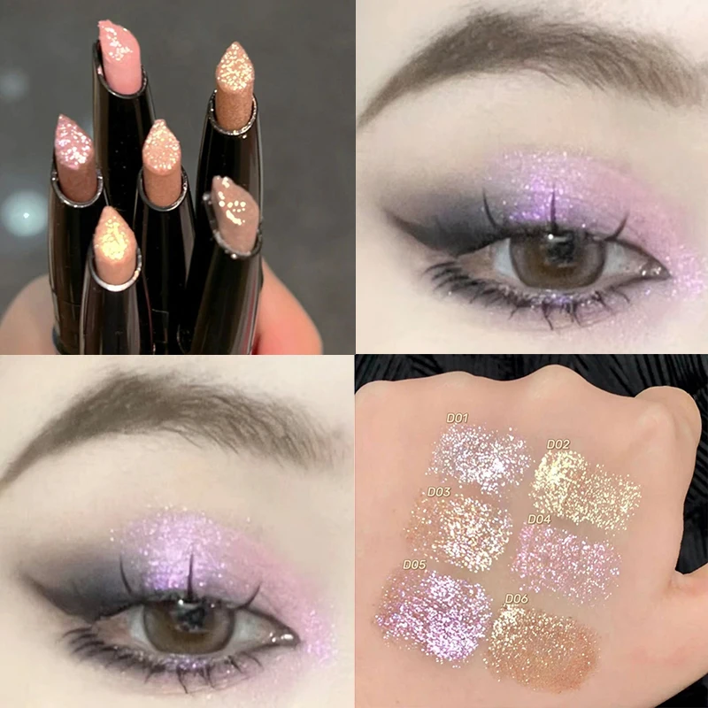 6 Color Pearlescent Eyeshadow Stick Long Lasting Glitter Shimmer Do Not Fly Powder Eye Shadow Highlight Pen Eyes Makeup Cosmetic