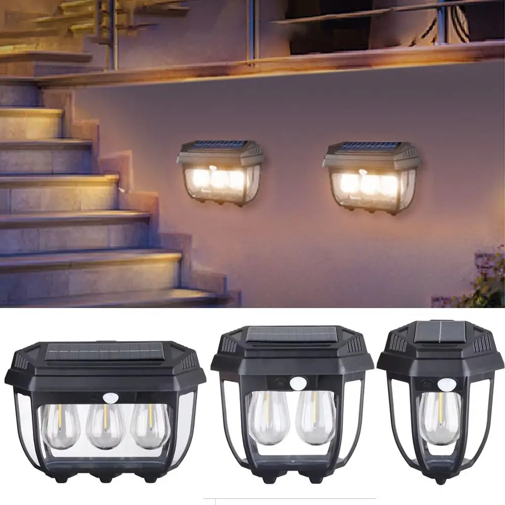 

Long Lasting Life Solar Tungsten Filament Light 1/2/3 Lamps 3 Modes LED Patio Wall Sconce Durable Warm Light