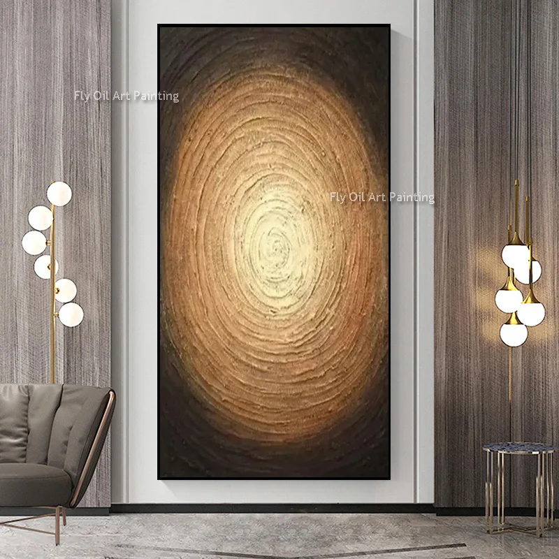 Large Brown Gold Knife Thick Canvas Abstract Oil Painting Hand Painted Tree Ring Artwork Modern Home Decor Items