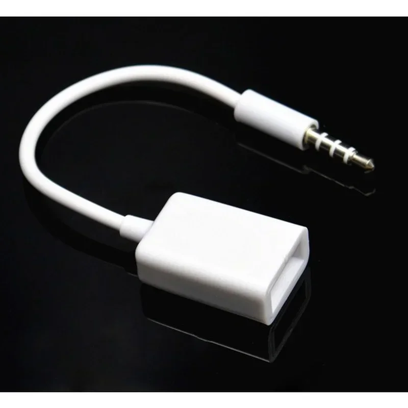 Kabel do transmisji danych 3,5 mm męski na USB żeński Kabel do konwersji AUX Samochodowy adapter audio MP3 Kabel U Disk Clip Line 15 mm Długość Biały