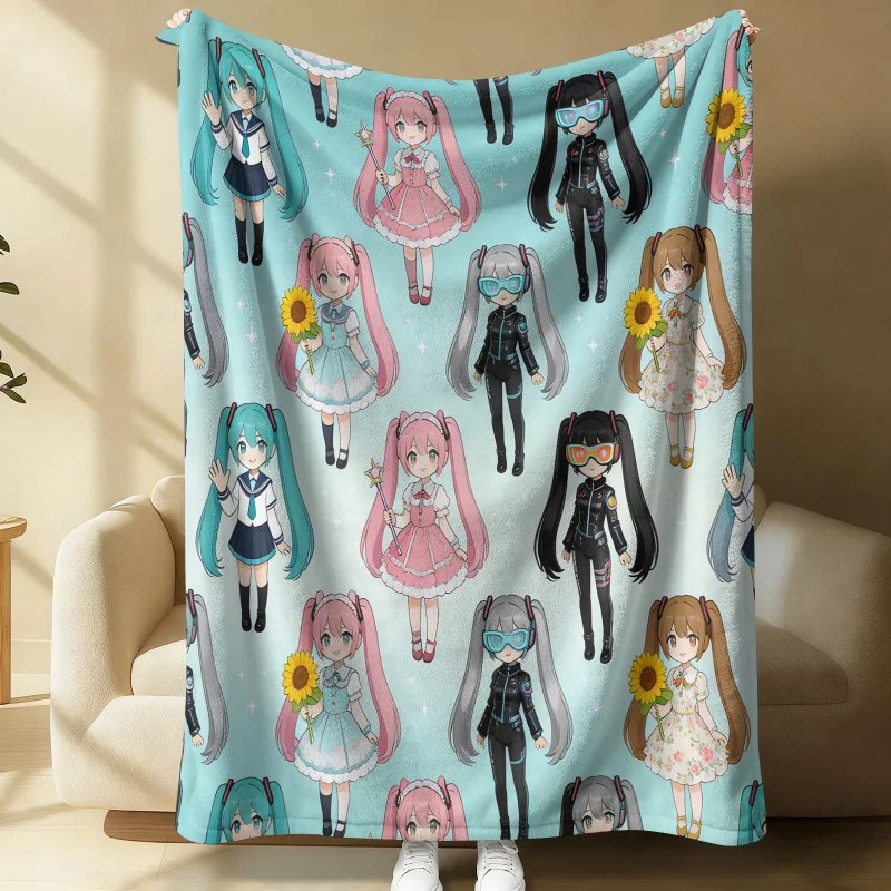 Hatsune Miku All Styles Flannel Throw Blanket Fans Bedroom Decor Cute Anime Nap Blanket Air Conditioner Throw Sofa Throw Cover