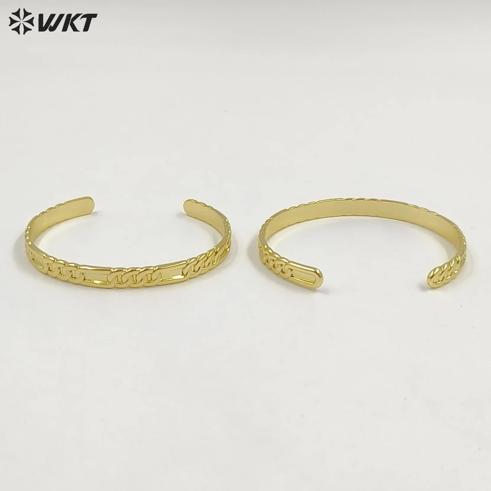 

WT-JF371 Hot Sale Fashion 18K Gold Electroplated Chain Design Pattern Yellow Brass Metal Bangles For Women Classic Jewelry