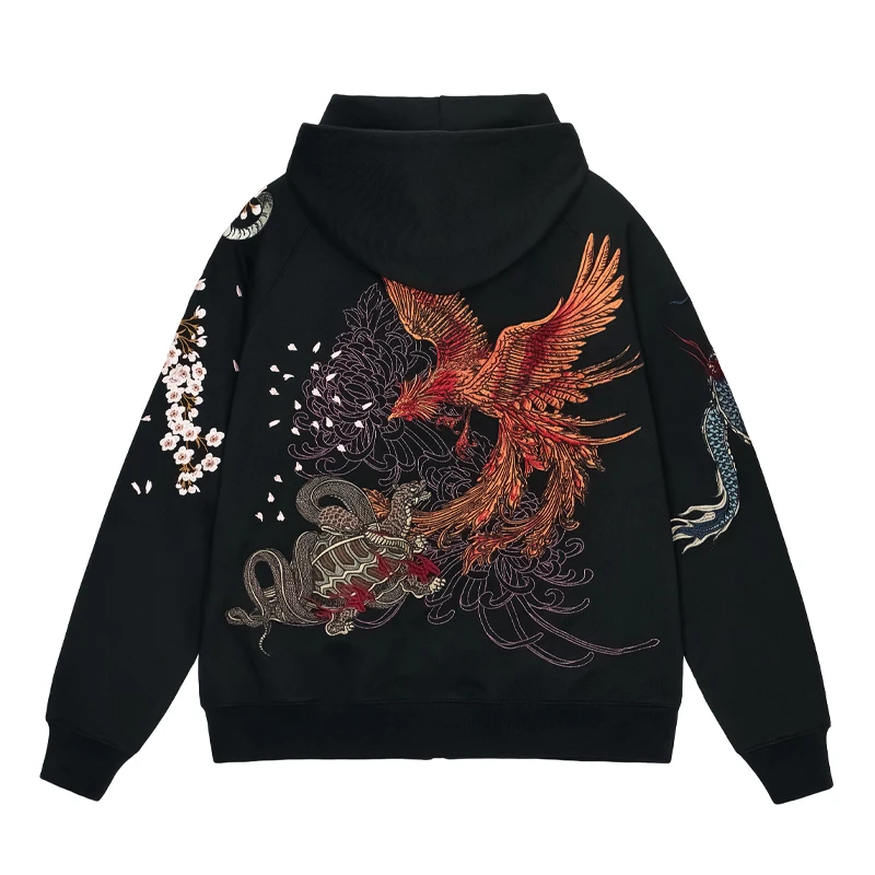 

Blue Dragon White Suzaku Basaltic Yokosuka Four Gods Beast Embroidery Boys Hoodie Cardigan Coat