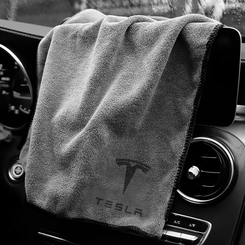 1Pcs Car Wash Microfiber Towel Auto Emblem Cleaning Drying Rag Cloth Auot Accessories For Tesla Model 3 Model Y Model S Model X