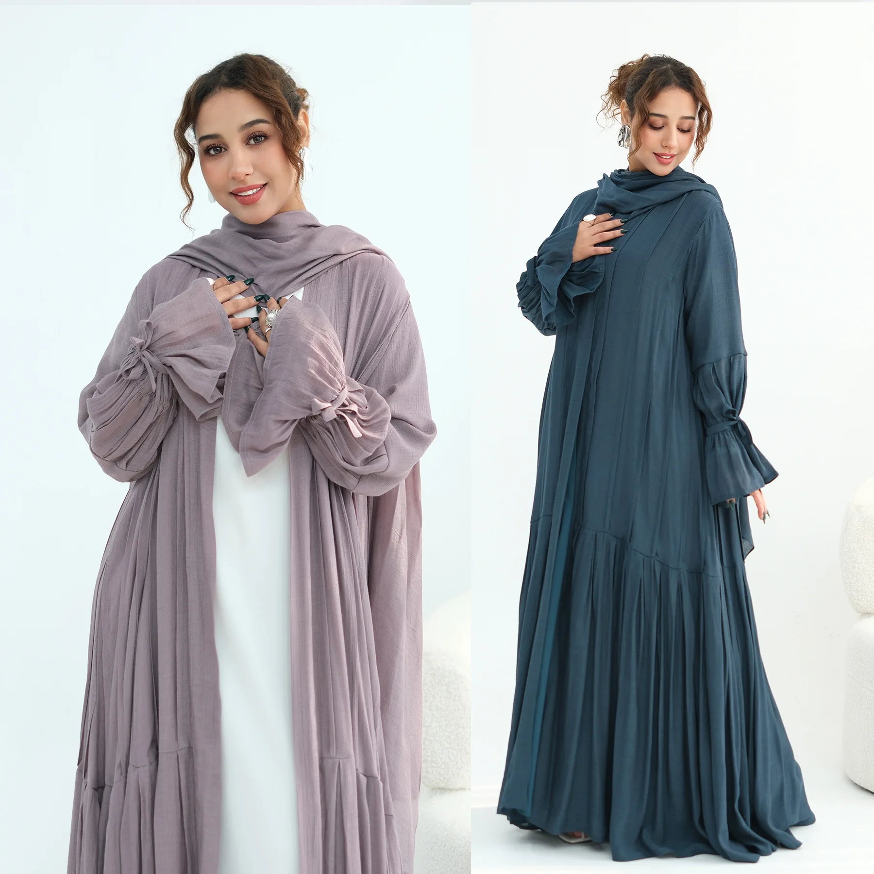 ชุดเดรสเปิดสำหรับผู้หญิงมุสลิมในเทศกาลอีด รอมฎอน ฮิญาบ ดูไบ อบายา ตุรกี คาฟตัน เคบายะ คิโมโน คาร์ดิแกน จาลาบียะ อิสลาม ชุดคลุมอาหรับ