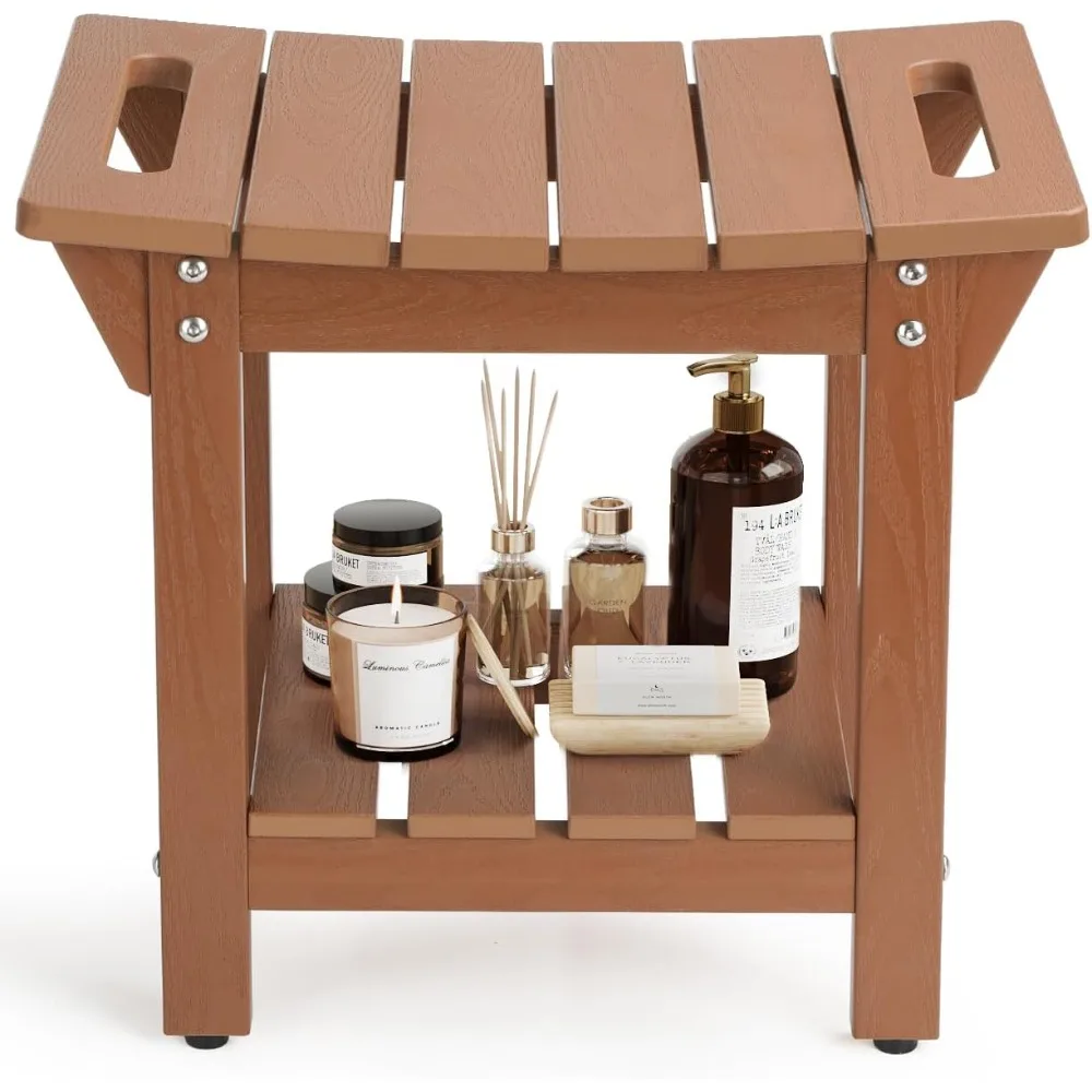 

Waterproof Shower Bench, Poly Lumber Shower Stool for Shaving Legs, Shower Chair Seat with Storage Shelf and Handles