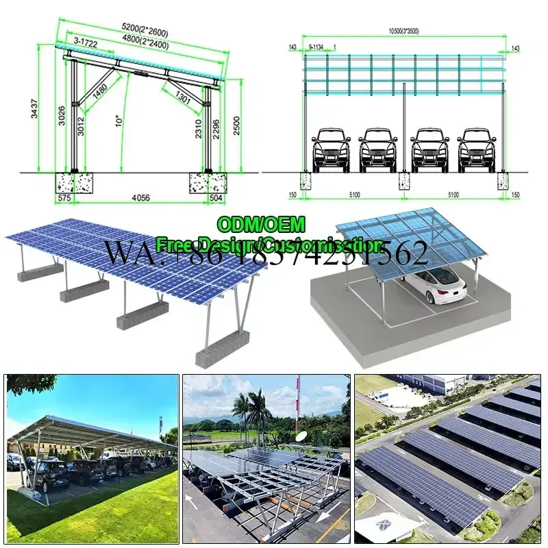 Wmwmnu for Solar Panel Ground Mounting Carport System Aluminum Frame PV Parking Structure Waterproof Outdoor Solar Canopy