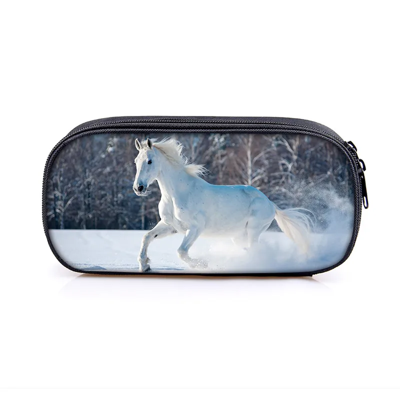 Funny Animal Friesian Horse Pattern Pencil Case Women Pencil Bags School Supplies For Teenage Boys Girls Pencil Pouch Stationery