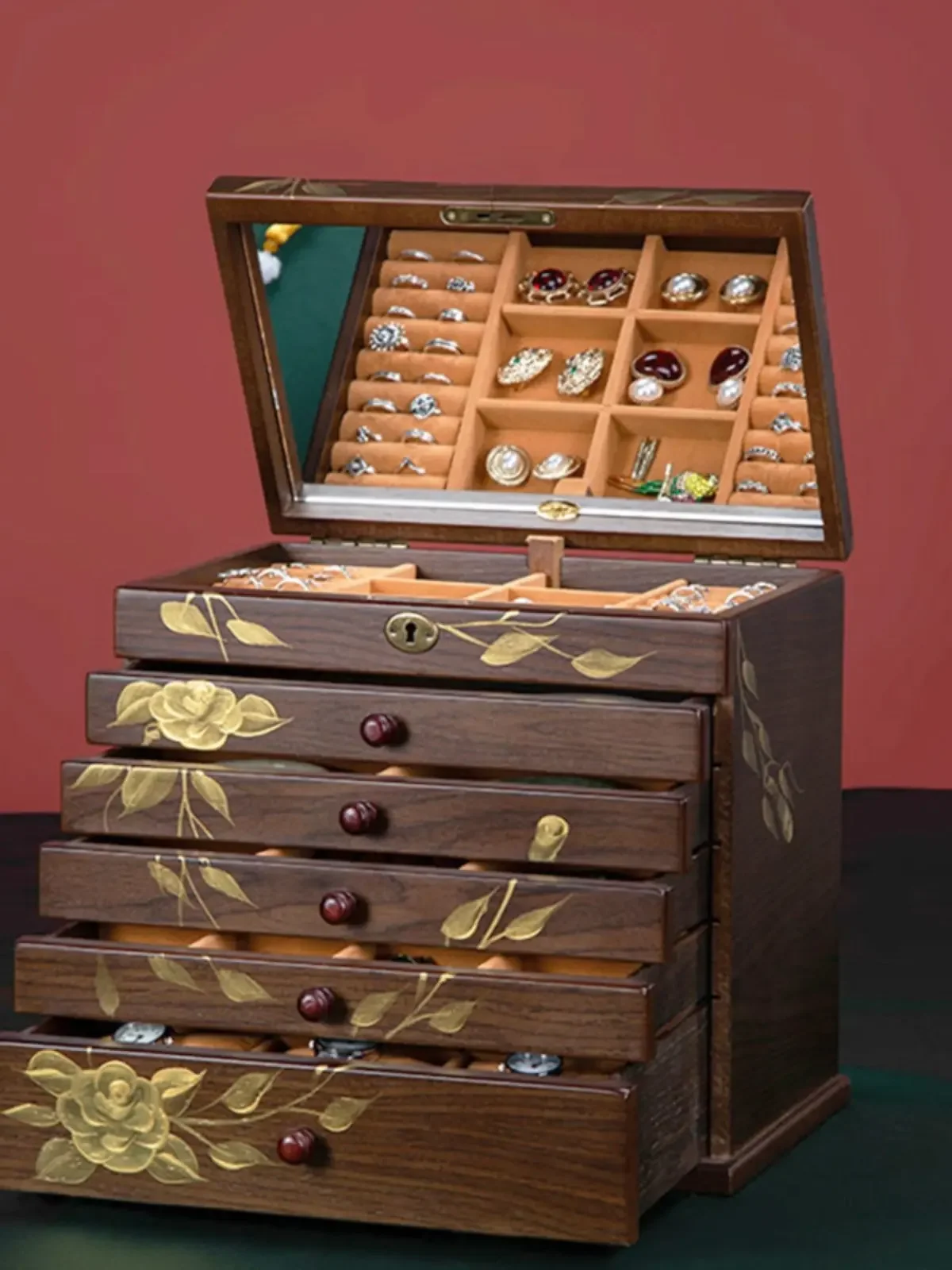 

Large capacity solid wood with lock exquisite jewelry box, storage box, jewelry box, jewelry box