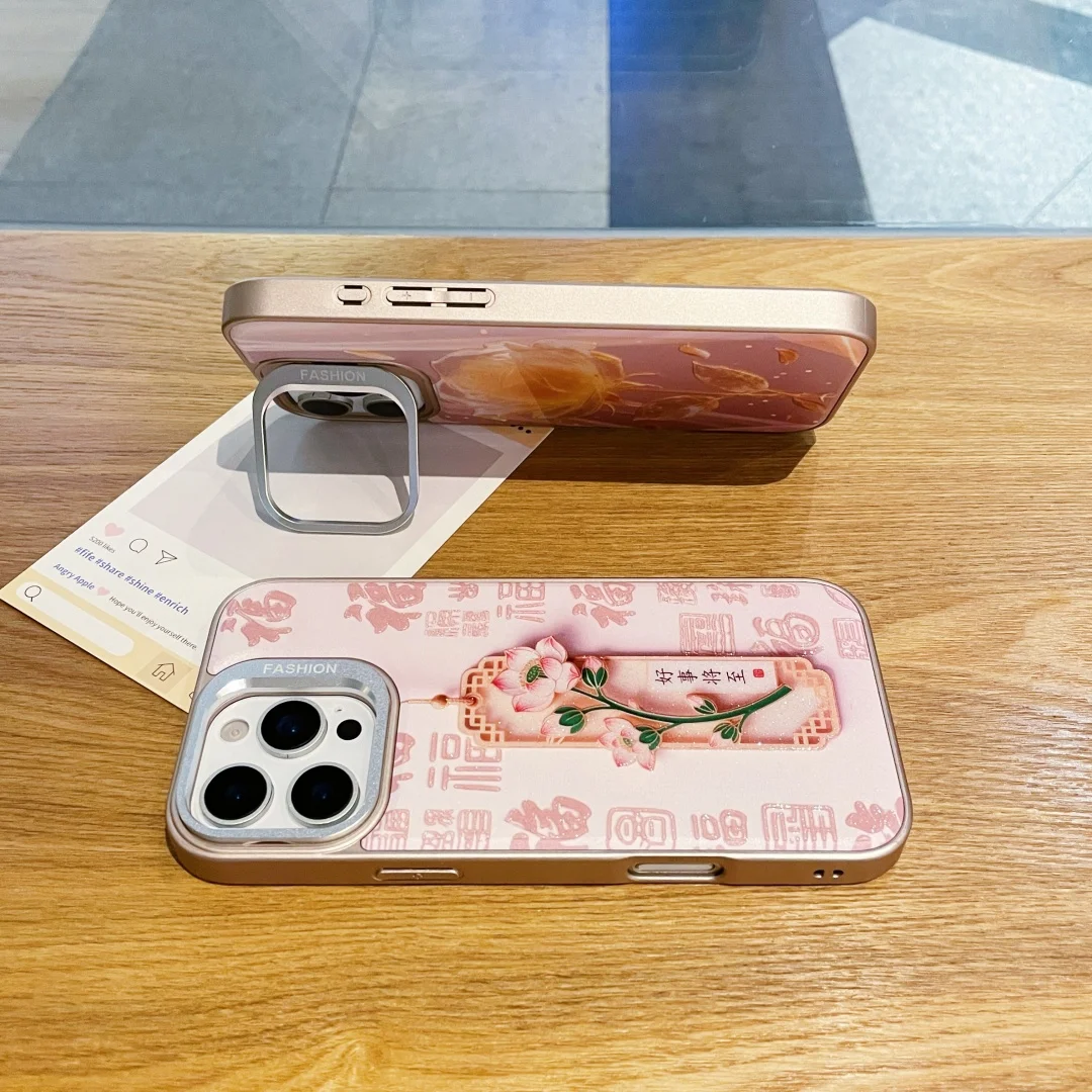 

For iphone 17 Pro Max Air Case Magsafe Magnetic 3D Golden Rose Removable Backplate with Printing Metal Lens Bracket Soft Cover