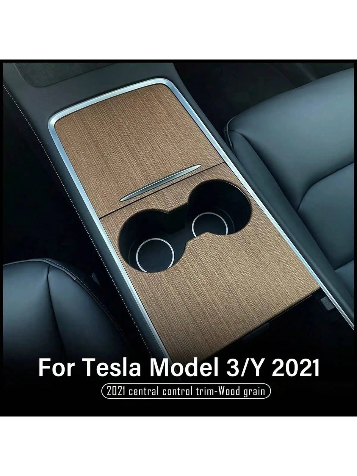 1 Pc Car Center Console Storage Box Panel Protection Sticker, Wood Grain Sticker For Tesla Model 3/Y 2021