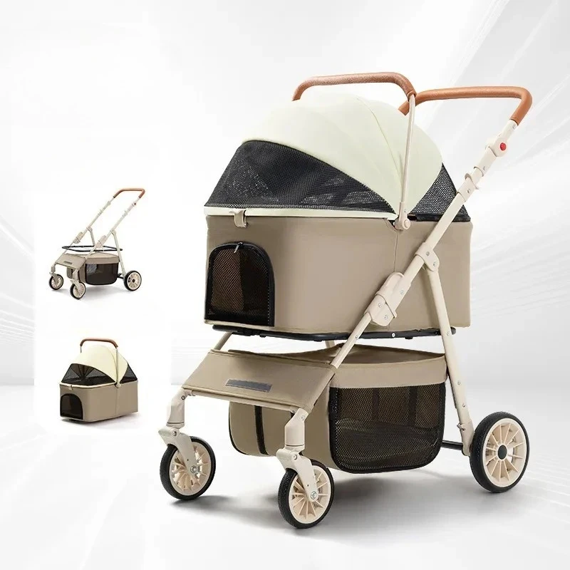 Folding Dog Stroller 360 ° Universal Front Wheel Portable Detachable Puppy Cer Double-deck Dogs Accessories Supplies