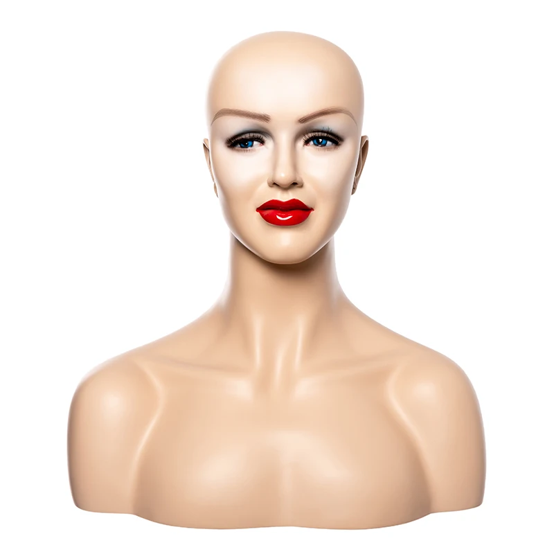 

H15 New Design Fiberglass Female Head Mannequin for Wig Display with Shoulders Pierceable