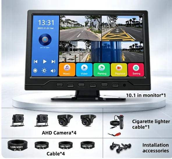 HD IPS 10.1 inch 4CH Screen Car MP5 DVR Recorder Monitor Black Box With AHD 1080P Parking Camera For Truck/Trailer/Bus/Pickup**