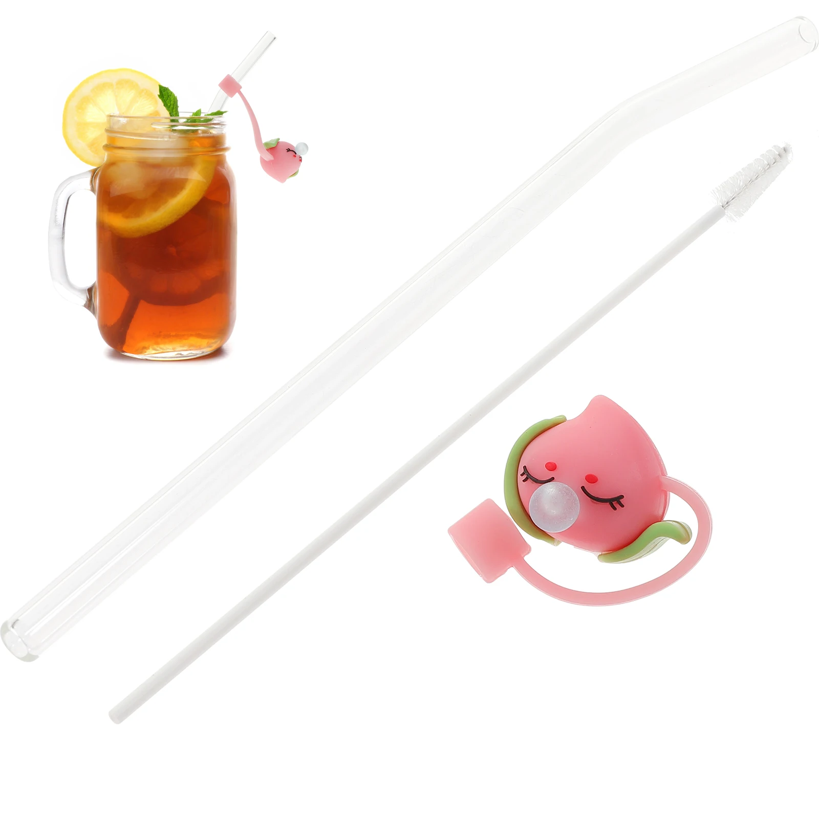 

2Pcs Straw Plug Silicone Cover Cap Adorable Cartoon Design Leak Proof Insect Proof Drinking Straw Tips 6-8mm Diameter