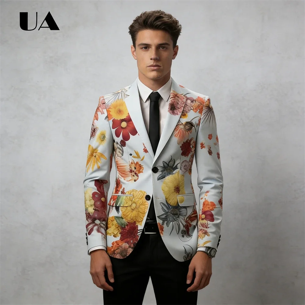 

Модный мужской пиджак ULBYANRY от XS до 4XL, однобортный пиджак с цветочным принтом, современный крой, для праздников и торжеств