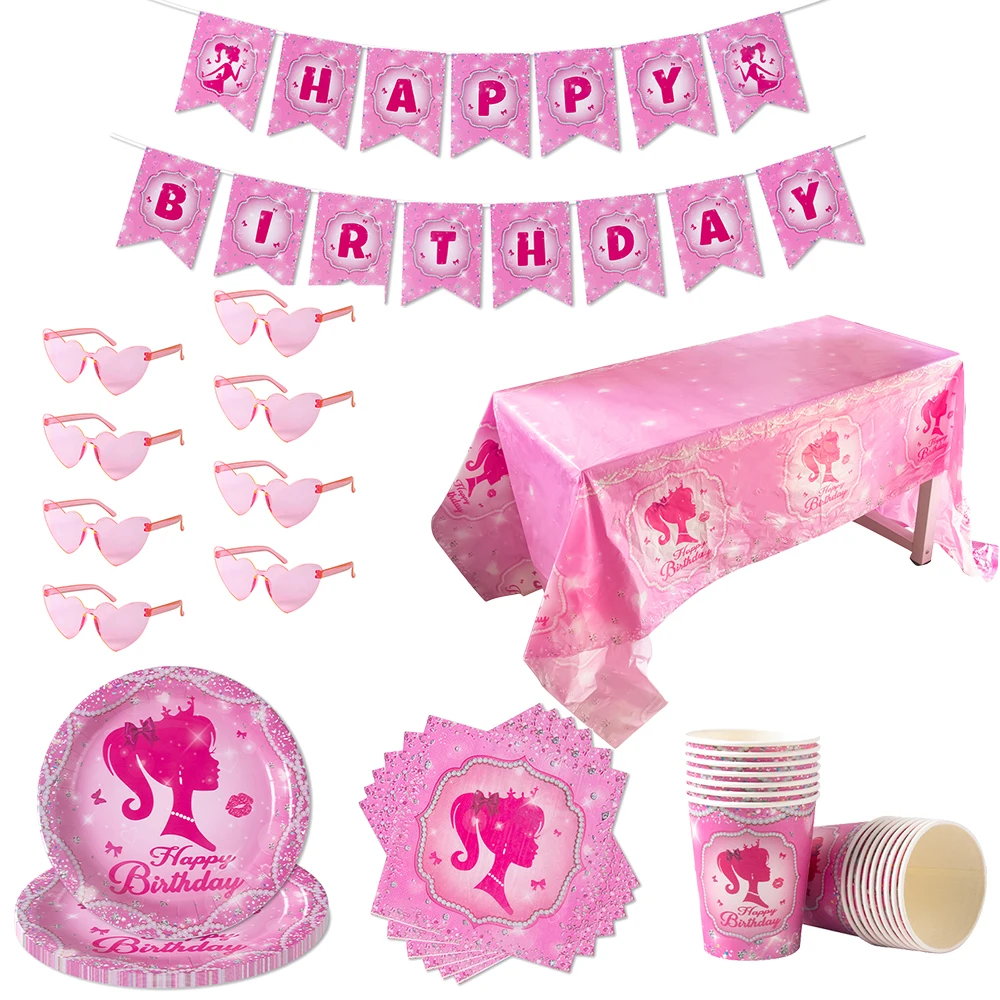 Prinzessin Geburtstag Party Geschirr Rosa Pappteller Tasse Serviette Prinzessin Kinder Mädchen Geburtstag Party Dekor Baby Dusche Liefert