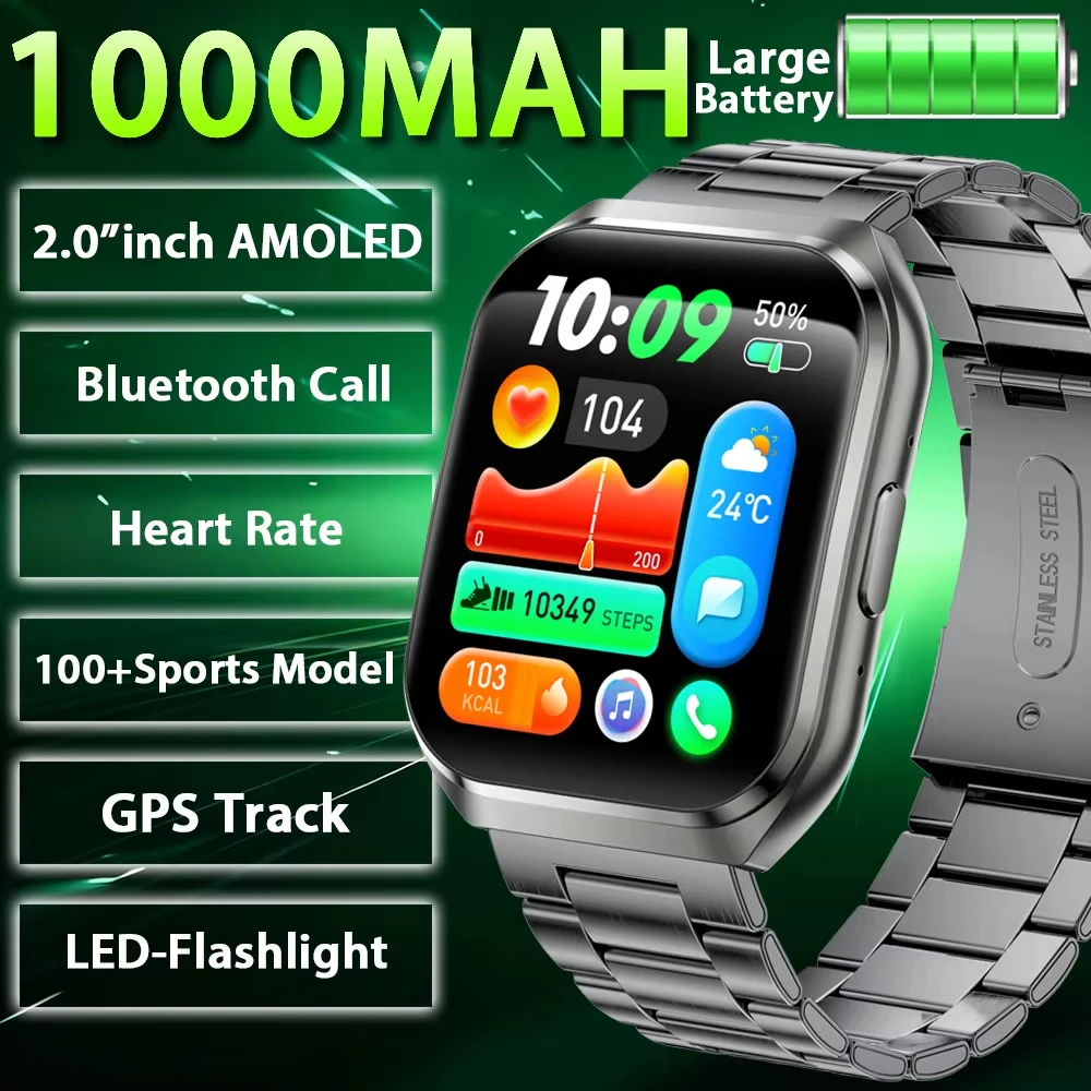 New Smart Watch Man 1000mAh Long Standby Outdoor Smartwatch Men IP68 Waterproof Heart Rate Sport BT Call watch for man fashion