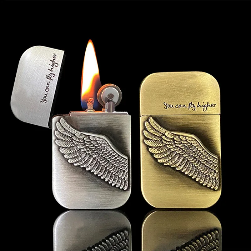 Retro Relief Grinding Wheel Lighter Metal Windproof Mini Ultra-thin Personalized Lighter Cigarette Accessories Men's Gift