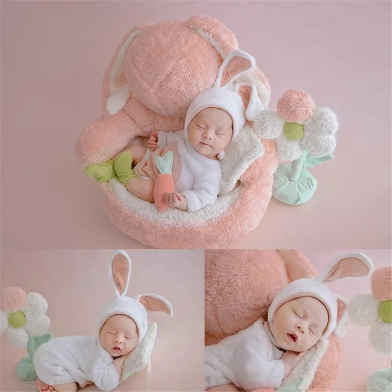 Newborn Baby Photography Props Mink Knitted Cute Bunny Outfits With Posing Sofa Theme Backdrop Studio Shooting Photo Props