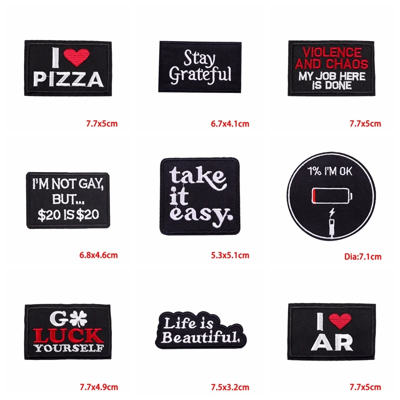 10PCS/Lots Square Letters Embroidery Sewing Patch Take It Easy Embroidered Patches On Clothes Iron On Patches For Clothing DIY