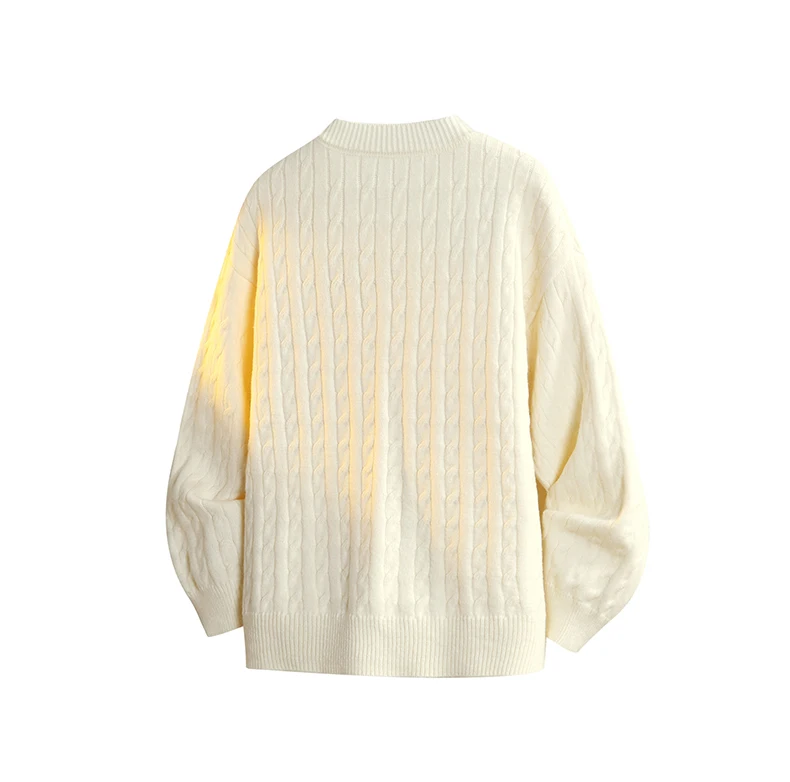 2025 Spring and Autumn New American Style Men's Cartoon Embroidery Light Gray Beige Black Blue Knitted Sweater Cardigan