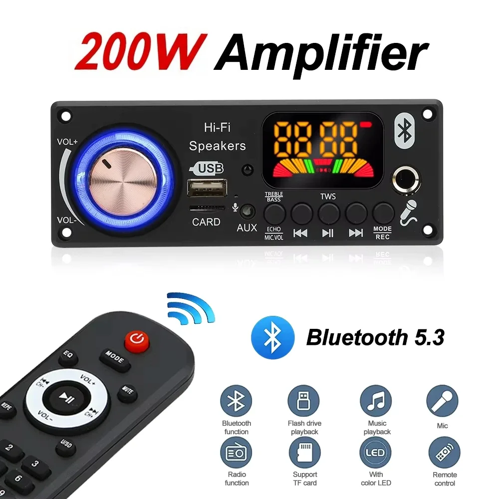200 واط لتقوم بها بنفسك مضخم رقمي منزلي MP3 فك مجلس 100 واط قوة الصوت بلوتوث 5.3 FM للموسيقى مضخم الصوت مكبرات الصوت التحكم في مستوى الصوت