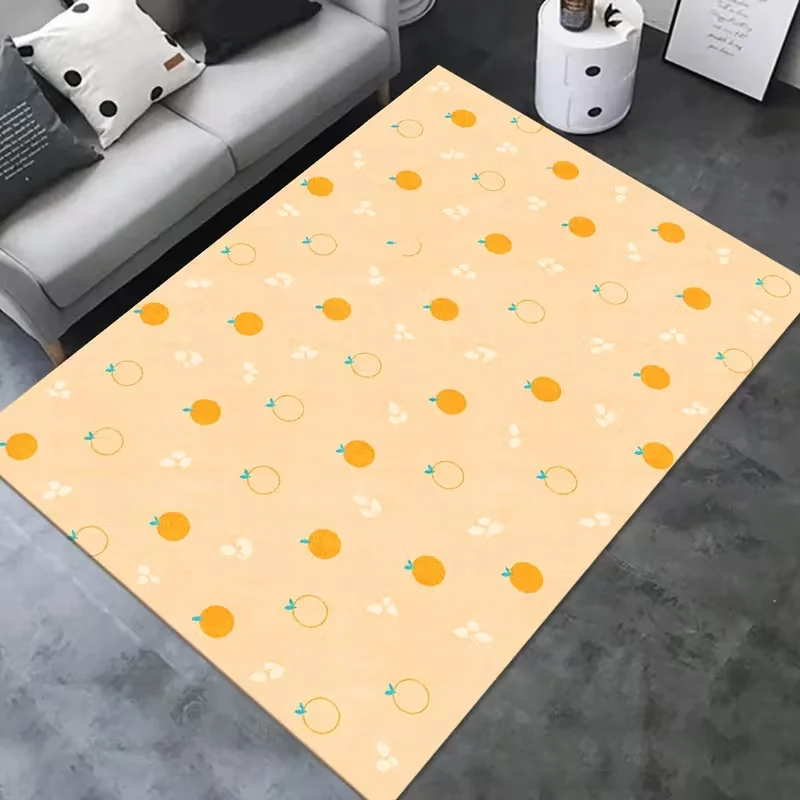 Cute Orange Fruit Print Area Rug Light Beige Background Soft Floor Mat Cartoon Carpet for Living Room Bedroom Indoor Decor