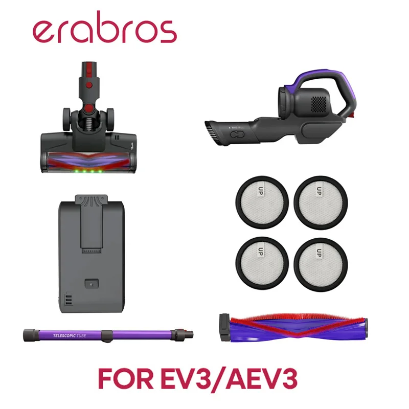 Staubsauger-Motoreinheit / Staubbehälter / Akku / Elektrische Bodenbürste / HEPA für Erabros EV3 Staubsauger Ersatzteile