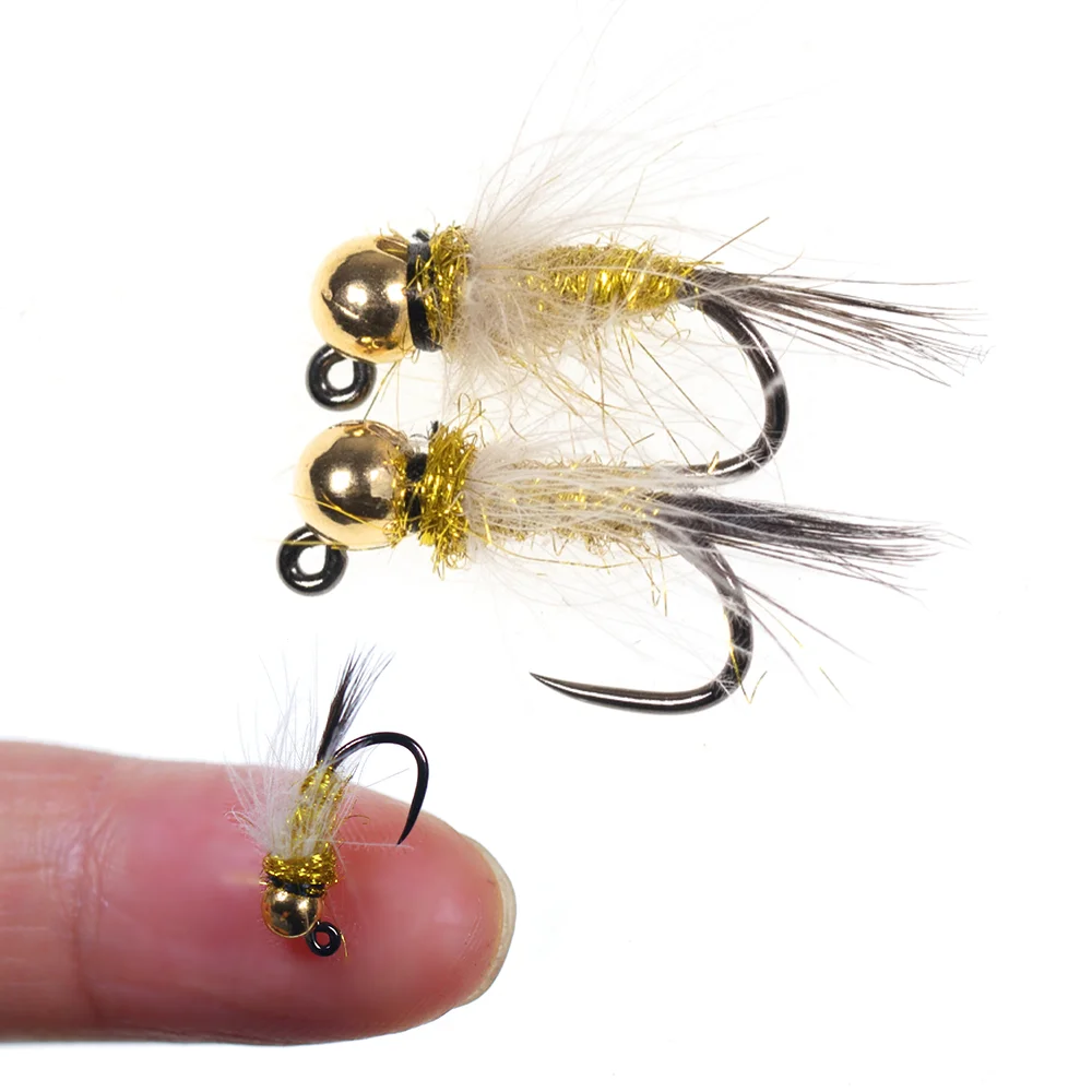 4 Stück # 12 Wolfram-Kugelkopf-Jig-Nymphen mit CDC-Hackle und Fasanenschwanz, Wet Euro Nymph Fliegenfischen-Köder für Forellen- und Barsch-Angeln