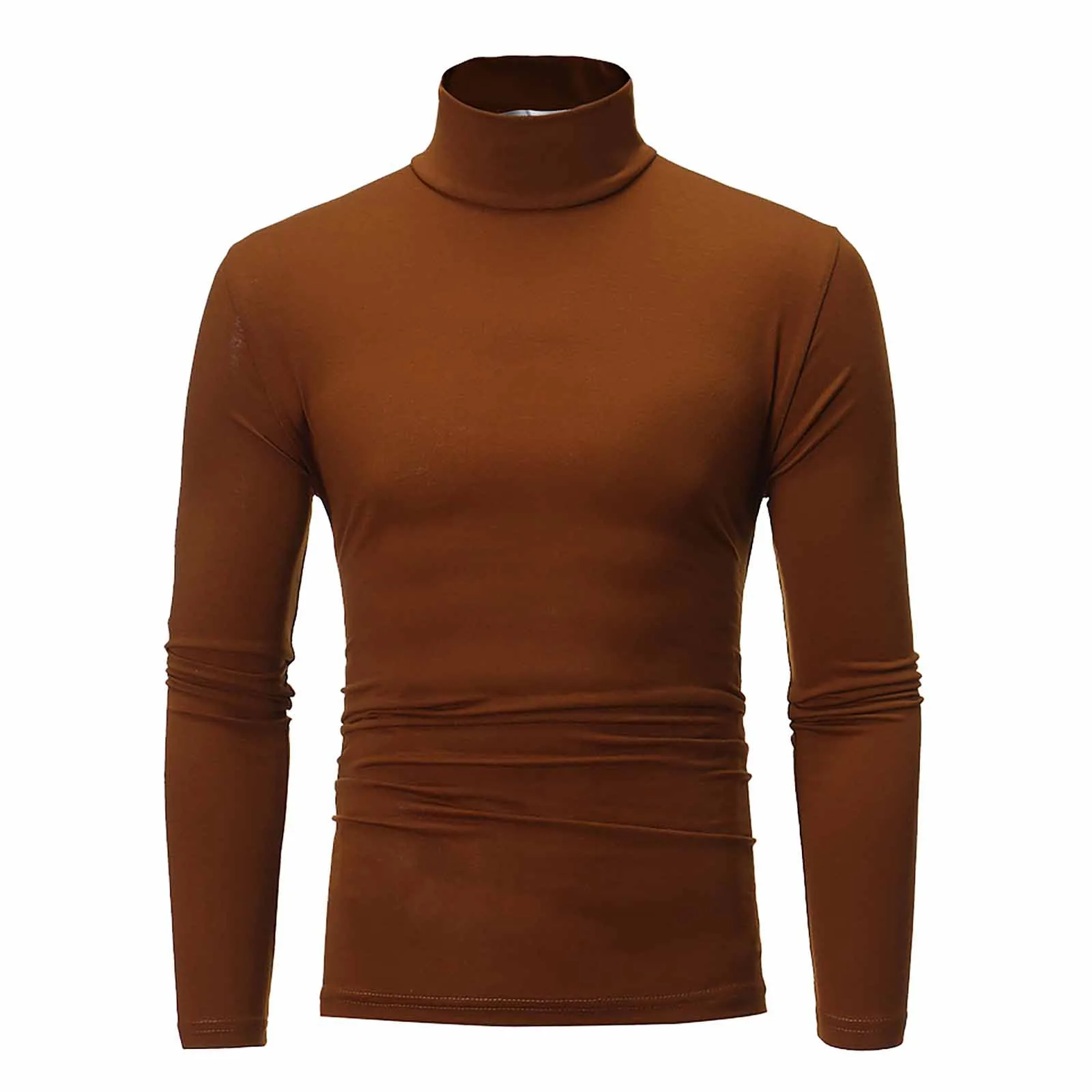 Camiseta térmica de manga larga para hombre, camisa de cuello alto, Color sólido, ajustada, básica, elástica, Otoño e Invierno